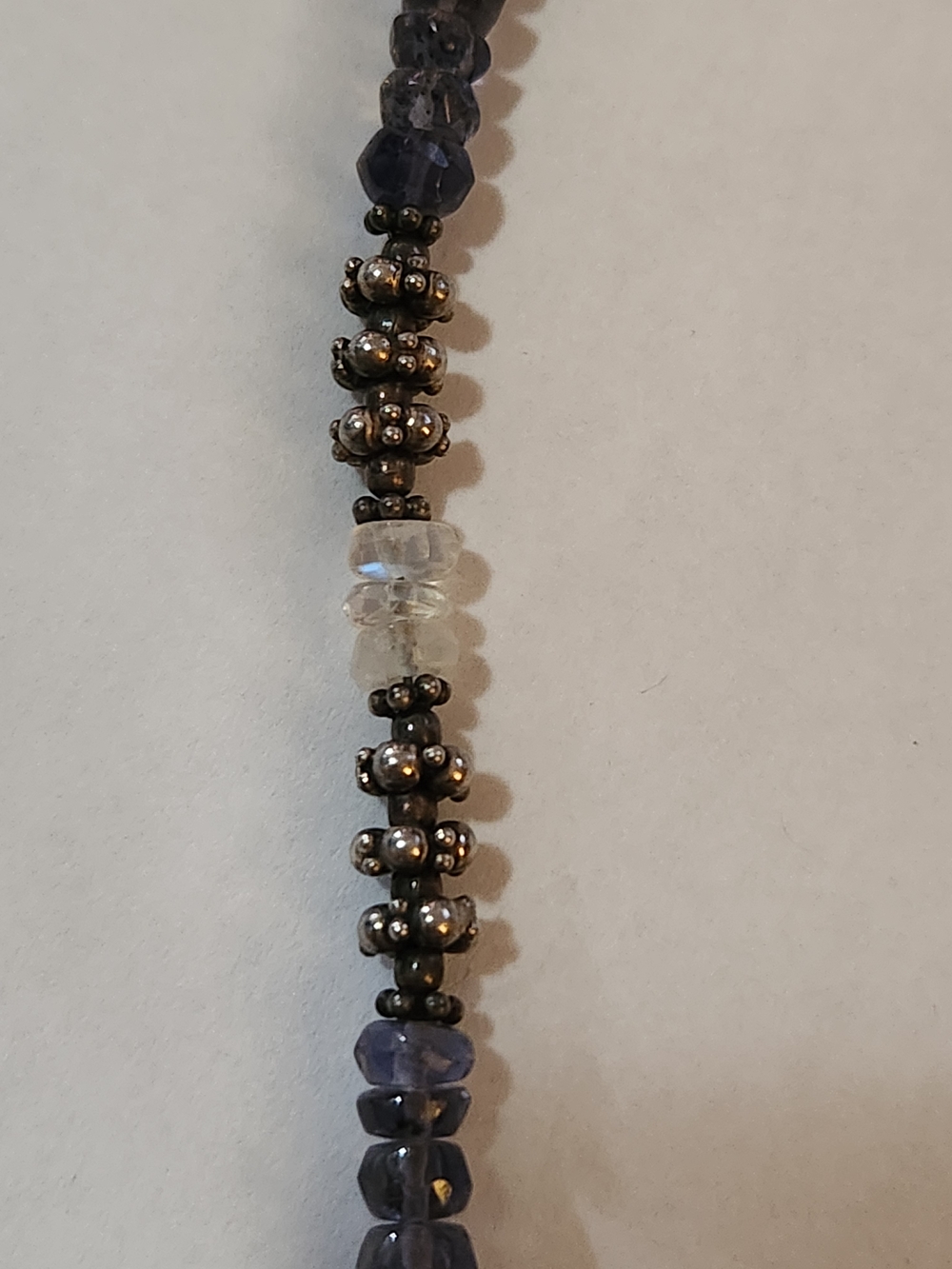 Rainbow Moonstine & Iolite Beaded Necklace with Matching Earrings - Picture 5 of 8